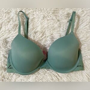 Victorias Secret PINK Wear Everywhere T-Shirt Lightly Lined Bra 32D Teal Blue VS